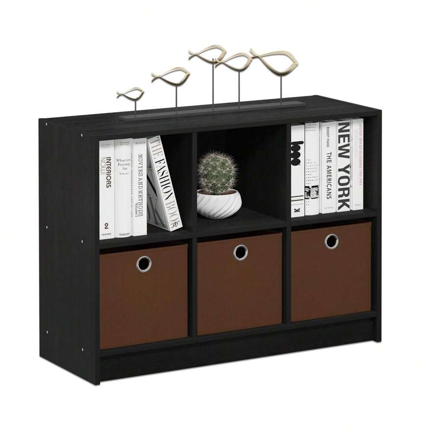 Basic 3x2 Cube Storage Bookcase Organizer With Bins, Contemporary, Versatile Display And Storage Solution For Office, Living Room, Bedroom, Home Decor, Kids Room, White/Black/Brown/Pink/Blue - Americano/Nâu trung bình - Xem 1