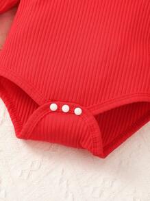 2pcs Christmas Baby Girls' Red Plaid Ruffled Bodysuit And Plaid Bow Pants Set - Red - View 6