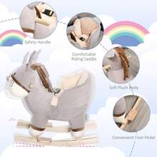 Silla mecedora para niños, caballo de balancín de peluche con sonido, base de madera, cinturón de seguridad, juguete mecedor para bebé y niño pequeño de 18 a 36 meses, gris - 1 - Ver 4