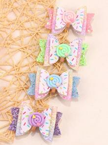 4pcs Gradient Color Hair Bow Clips For Toddlers Girls , Shining Glitter Candy Color Hair Bows ,Cute Lollipop Accessories Hair Pins ,Hair Accessories For Kids Teens ,Suitable Daily Life ,Favor Gifts - Multicolor - View 6