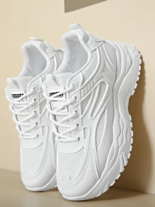 Casual Round Toe Criss-Cross Mesh Sporty Breathable Comfortable Fashion Sneakers For Women - White - View 5