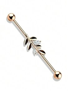 1pc Zirconia Leaf Piercing Stud Earring, 316 Stainless Steel Fashion Niche Industrial Barbell Long Ear Bridge Cartilage Earring, Body Piercing Jewelry, Gift For Date, Party & Daily Wear