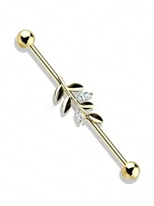 1pc Zirconia Leaf Piercing Stud Earring, 316 Stainless Steel Fashion Niche Industrial Barbell Long Ear Bridge Cartilage Earring, Body Piercing Jewelry, Gift For Date, Party & Daily Wear