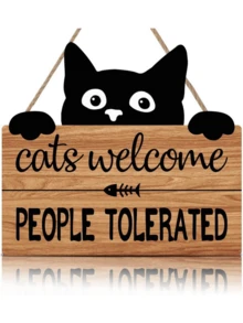 1 Pc Funny And Cute Cats And Dogs Welcome Sign, Cat Tolerance Kitten Footprints Wooden Sign Black Cat Wall Party Decoration Dog Welcome Decoration Sign Door Front Decoration Wooden Pet Hanging Sign Pet Shop Decoration Home Decoration - Multicolor - View 8