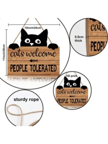 1 Pc Funny And Cute Cats And Dogs Welcome Sign, Cat Tolerance Kitten Footprints Wooden Sign Black Cat Wall Party Decoration Dog Welcome Decoration Sign Door Front Decoration Wooden Pet Hanging Sign Pet Shop Decoration Home Decoration - Multicolor - View 10