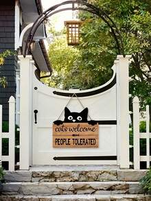 1 Pc Funny And Cute Cats And Dogs Welcome Sign, Cat Tolerance Kitten Footprints Wooden Sign Black Cat Wall Party Decoration Dog Welcome Decoration Sign Door Front Decoration Wooden Pet Hanging Sign Pet Shop Decoration Home Decoration - Multicolor - View 4