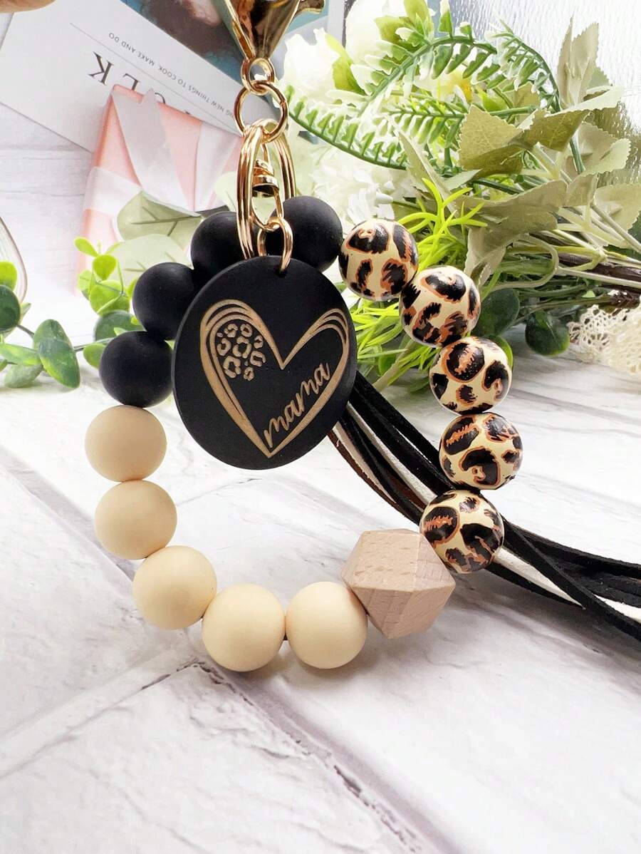 1pc Leopard Wooden Bead Silicone Bead Korea Tassel Charm Heart Wood Slice Wrist Phone Cord, Bag Charm, Key Chain Accessory, Mother's Day Gift Gifts For Mother, Family, Friends, Birthday, Holiday Phone Charm, Phone Chain