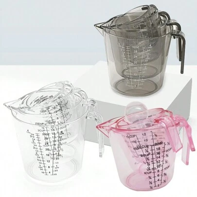 1 Stück/3 Stücke, Pink, Braun, Transparent, Messbecher, Plastik Flüssigkeits-Messbecher, Küchen Flüssigkeits-Messbecher, Multifunktions-Messbecher zum Backen und Kochen, Essentielle Küchenutensilien, Küchenartikel, 600ml, 300ml, 150ml