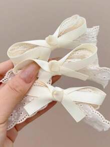 1-10pcs Elegant Lace Bow Hair Clips For Women, Suitable For Lolita Style, Bangs, Ponytail ,Hair Accessory ,School Accessories, Claw Clips, Hair Slide, Hair Claws - Pink - View 2