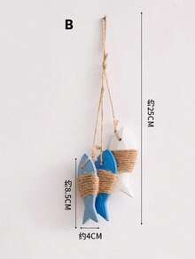 1pc Mini Wooden Fish Ornament Decor, Fishing Net Backdrop Decoration, Ocean Theme Wall Hanging - Multicolor - View 5