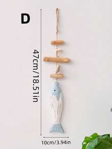 1pc Mini Wooden Fish Ornament Decor, Fishing Net Backdrop Decoration, Ocean Theme Wall Hanging - Multicolor - View 7