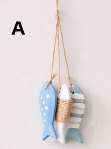 1pc Mini Wooden Fish Ornament Decor, Fishing Net Backdrop Decoration, Ocean Theme Wall Hanging - Multicolor - View 4