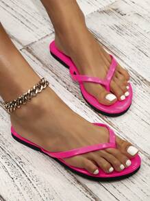 女士时尚平底凉鞋，可爱沙滩拖鞋：黑色简约金色，黄色人字拖，白色皮革一脚蹬拖鞋，适合春夏季