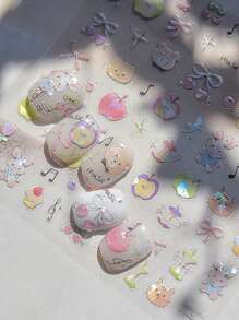 MAOMIA 1 件蝴蝶结/猫/水果涂鸦指甲饰品贴纸 DIY 艺术可爱风格 5D 美甲装饰贴花