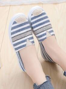 女士轻质帆布一脚蹬乐福鞋，休闲渔夫船鞋，春季/秋季