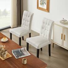 VECELO Tufted Dining Room Chairs Set Of 6, Parsons Diner Chairs Upholstered Side Kitchen Chairs With Solid Wood Legs And Padded Seat - 米色 - 查看 4