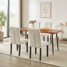 VECELO Tufted Dining Room Chairs Set Of 6, Parsons Diner Chairs Upholstered Side Kitchen Chairs With Solid Wood Legs And Padded Seat - 米色 - 查看 5