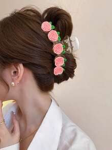 1pc Rose Flower Hair Claw, Suitable For Daily Wear - Multicolor - View 6
