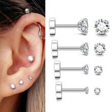 2/8 件镶嵌透明 CZ 耳环耳钉不锈钢防过敏 20G 内螺纹唇钉美杜莎海螺耳屏耳环耳钉 3mm 4mm 5mm 6mm 穿孔珠宝装饰男女皆宜