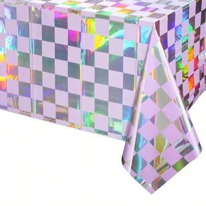 1 Pack Pink Checkerboard Lattice Holographic Tablecloth Laser Rainbow Plastic Tablecloth Rectangular Holographic Foil Tablecloth Party Decorations Birthday Bride Wedding Disco Party 54 Inches X 108 Inches Birthday Decorations Wedding Decorations Graduation Season Decorations