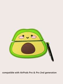 3D卡通牛油果笑脸防摔硅胶钥匙扣收纳盒耳机保护壳兼容Apple AirPods 1/2/Pro/3和FreeBuds