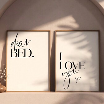2 件套，卧室墙壁艺术印刷品，亲爱的床我爱你，卧室墙壁装饰，新居礼物，乔迁礼物，家居墙壁艺术印刷品，50*70 厘米（19.7*27.5 英寸）无框