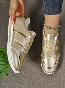 Women Fashion Casual Sports Shoes Colorblock Leather Breathable Lightweight Non-Slip Travel Sneakers