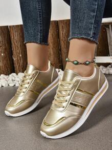 Women Fashion Casual Sports Shoes Colorblock Leather Breathable Lightweight Non-Slip Travel Sneakers