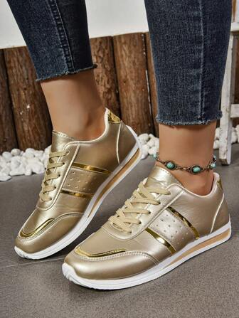 Women Fashion Casual Sports Shoes Colorblock Leather Breathable Lightweight Non-Slip Travel Sneakers