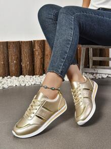 Women Fashion Casual Sports Shoes Colorblock Leather Breathable Lightweight Non-Slip Travel Sneakers