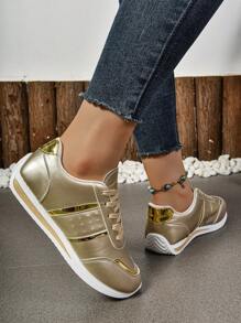 Women Fashion Casual Sports Shoes Colorblock Leather Breathable Lightweight Non-Slip Travel Sneakers
