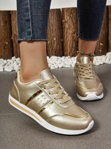 Women Fashion Casual Sports Shoes Colorblock Leather Breathable Lightweight Non-Slip Travel Sneakers