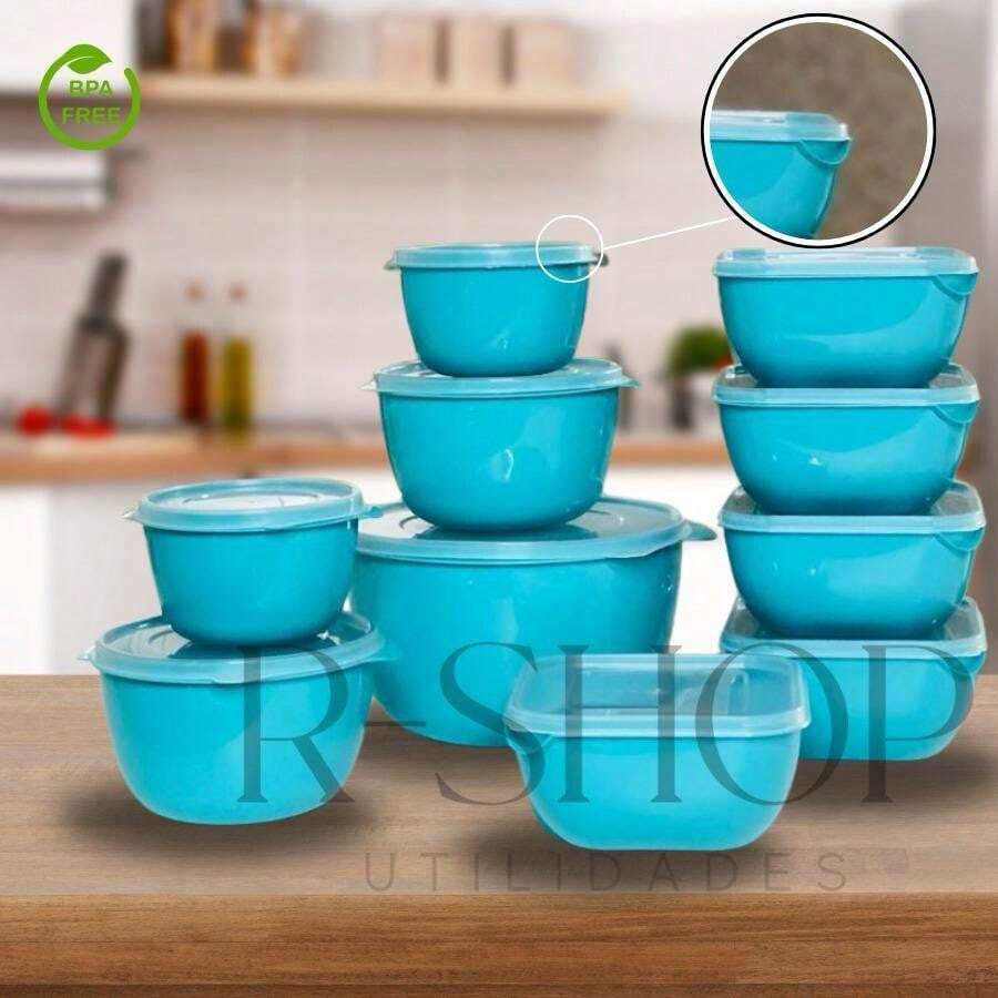 Set Of Airtight Plastic Jars - Square + Round 10 Pieces Boll - Green - View 1