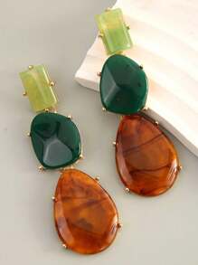 1 paire Boucles d'oreilles pendantes multicouches en résine de style géométrique à goutte d'eau de faux bijoux, style européen et américain, convient pour le port quotidien, les vacances, les fêtes et événements pour femmes