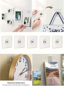10 pièces Crochet de suspension pour cadres photo sans marque, crochet auxiliaire de suspension pour peinture décorative, horloge, crochet à clouer sans perçage, crochet adhésif mural, crochet utilitaire pour décoration d'intérieur