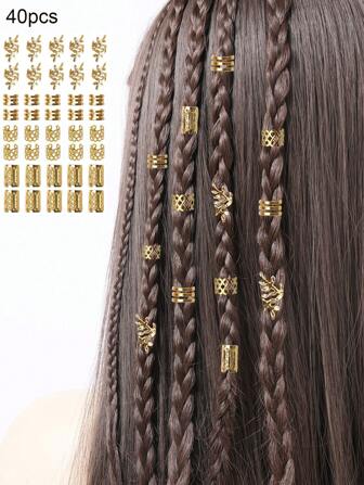 40 pezzi Anelli per capelli a forma di sole vuoto dorato per dreadlocks, fermagli per capelli vintage