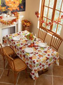 MineLain 1pc Autumn Harvest Maple Leaf Pattern Rectangular Tablecloth, Bamboo Texture, Washable Kitchen Table Cover, Holiday Decor Table Topper, Suitable For Nightstand, Dining Table, Dinner, Family Gathering, Home Decor, Thanksgiving Decoration, Theme Party Supplies, Autumn Decor - Multicolor - View 10