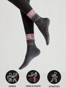 运动户外 1 双普拉提袜子瑜伽袜带防滑防滑女士防滑、普拉提、健身、纯芭蕾、芭蕾舞、舞蹈、医院袜 - 灰色 - 查看 1