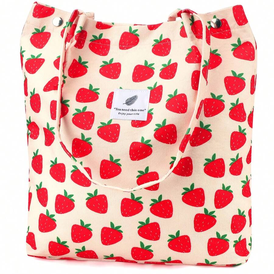 Corduroy Tote Bag For Women Canvas Shoulder Cord Purse With Inner Pocket