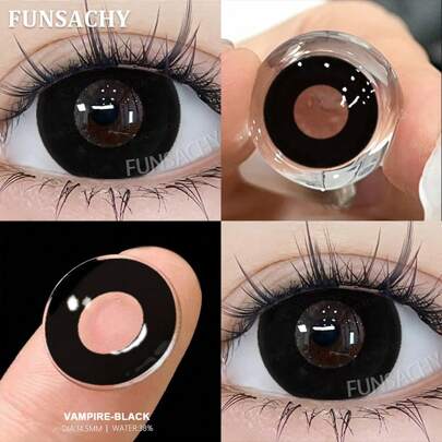 FUNSACHY Black/White Cosplay Contact Lenses 14.5mm Soft Contact Lenses Halloween Party Makeup Contact Lenses Annual Disposable Natural Soft Contact Lenses Halloween Costume Cosplay