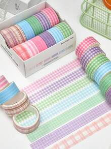 12 Rotoli/Scatola, 2 Metri/78 Pollici, Set di Nastro Washi a Fantasia Multicolore a Scacchi - Nastro Decorativo per Articoli di Cartoleria per lo Studio, Confezioni Regalo e Lavori Fai-da-Te - Materiale Cartaceo, Facile da Usare, Perfetto per Decorare Buste, Regali per Amici