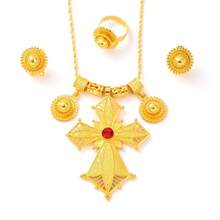 3 pièces/set Ensemble de bijoux trois pendentifs croix doré, nouvelle conception, boucles d'oreilles, bague, collier, cadeau de fête