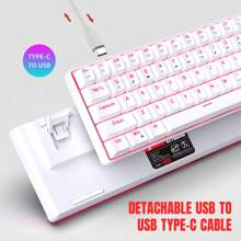 HXSJ 60% Wired Mechanical Gaming Keyboard, Pink LED Backlight 68 Key Compact Wired Office Keyboard, Suitable For Windows Laptops, PCs And Macs (Wired Use Only) - White - View 7