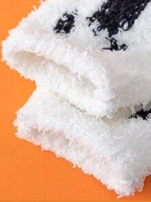Ngẫu nhiên 3 đôi tất cao đến đầu gối bằng vải nỉ san hô sáng tạo họa tiết dơi ma hoạt hình Halloween dành cho nữ, vui nhộn và dễ thương, tất sàn ấm áp - Nhiều màu - Xem 5