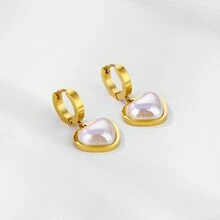 ZG YING ZHOU ZGYZ 1件时尚不锈钢白色贝壳耳环，奢华黑色心形18K镀金订婚结婚周年纪念情侣生日礼物耳环 - 彩色 - 查看 8