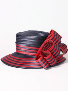 HIMESPORT [2025 新品上市] 优雅复古女士礼帽 - 红色和黑色拼布设计，婚礼茶会鸡尾酒配饰 | 软呢帽、宽边帽和遮阳帽款式 - 純色 - 查看 3