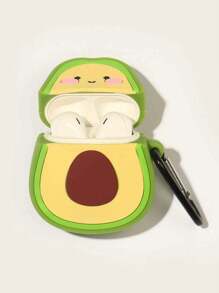 3D卡通牛油果笑脸防摔硅胶钥匙扣收纳盒耳机保护壳兼容Apple AirPods 1/2/Pro/3和FreeBuds