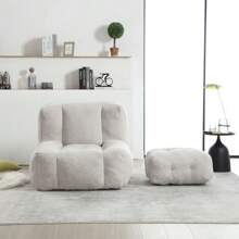 Fluffy Bean Bag Chair, Comfortable Bean Bag For Adults And Children, Super Soft Lazy Sofa Chair With Memory Foam And Ottoman, Indoor Modern Focus Bean Bag Chair For Living Room, Bedroom, Apartment