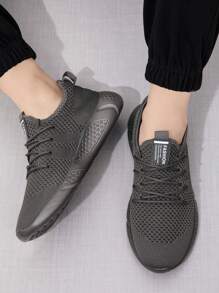 Men Fashion Sneakers Sport Shoes Non Slip Walking Shoes Lightweight Breathable Mesh Running Shoes - Dark Grey - View 2