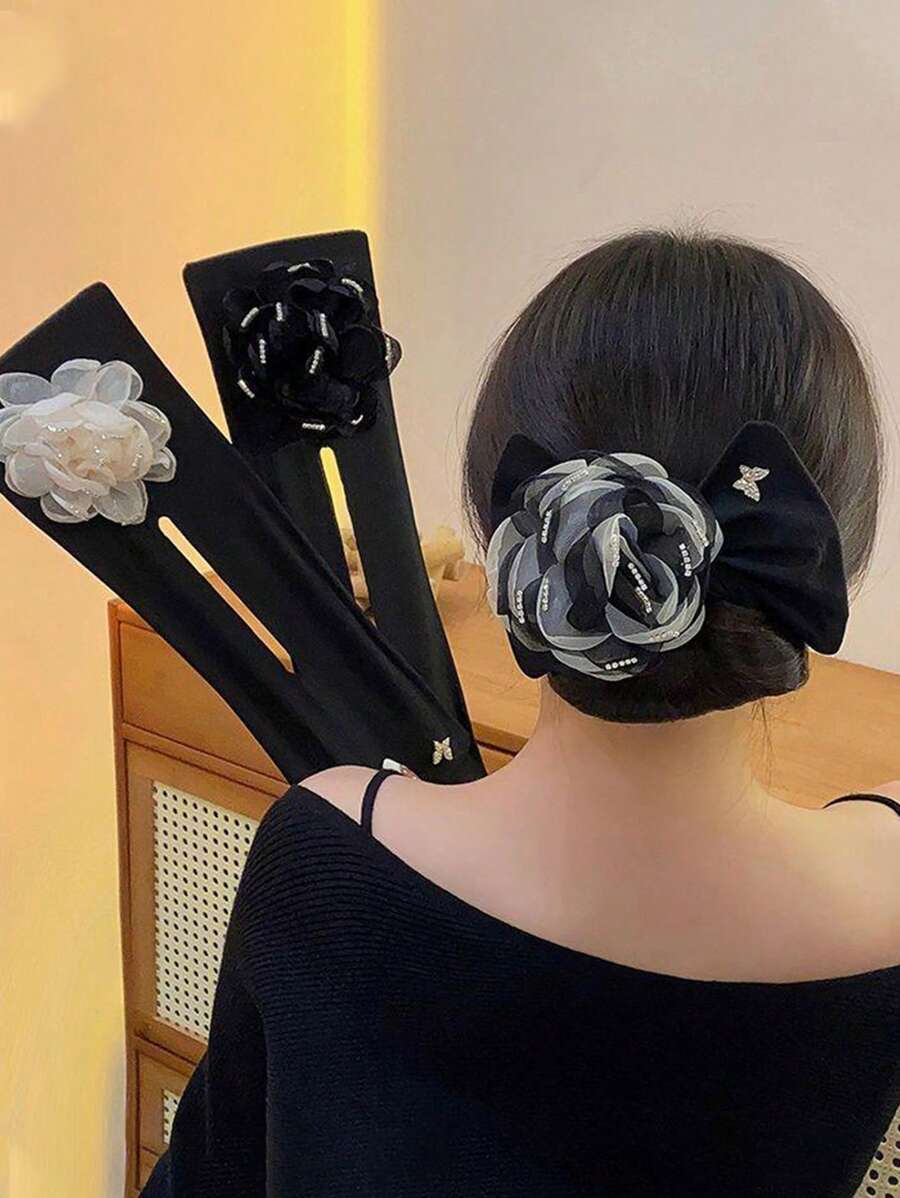 topshiny 1 pieza Clip para el cabello con flor de rhinestone, elegante pasador de mariposa, herramienta de peinado fácil de enrollar para mujeres, herramientas de peinado, accesorios para el cabello para peluquería, salón de belleza, artículos esenciales de viaje para el cabello, cuidado del cabello, accesorios para el cabello - Multicolor - Ver 1